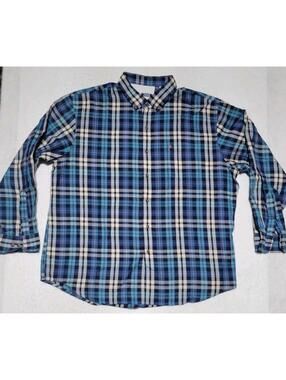 Izod Men’s 2XL Long Sleeve Button Up Plaid Blue White Logo & Pocket XXL